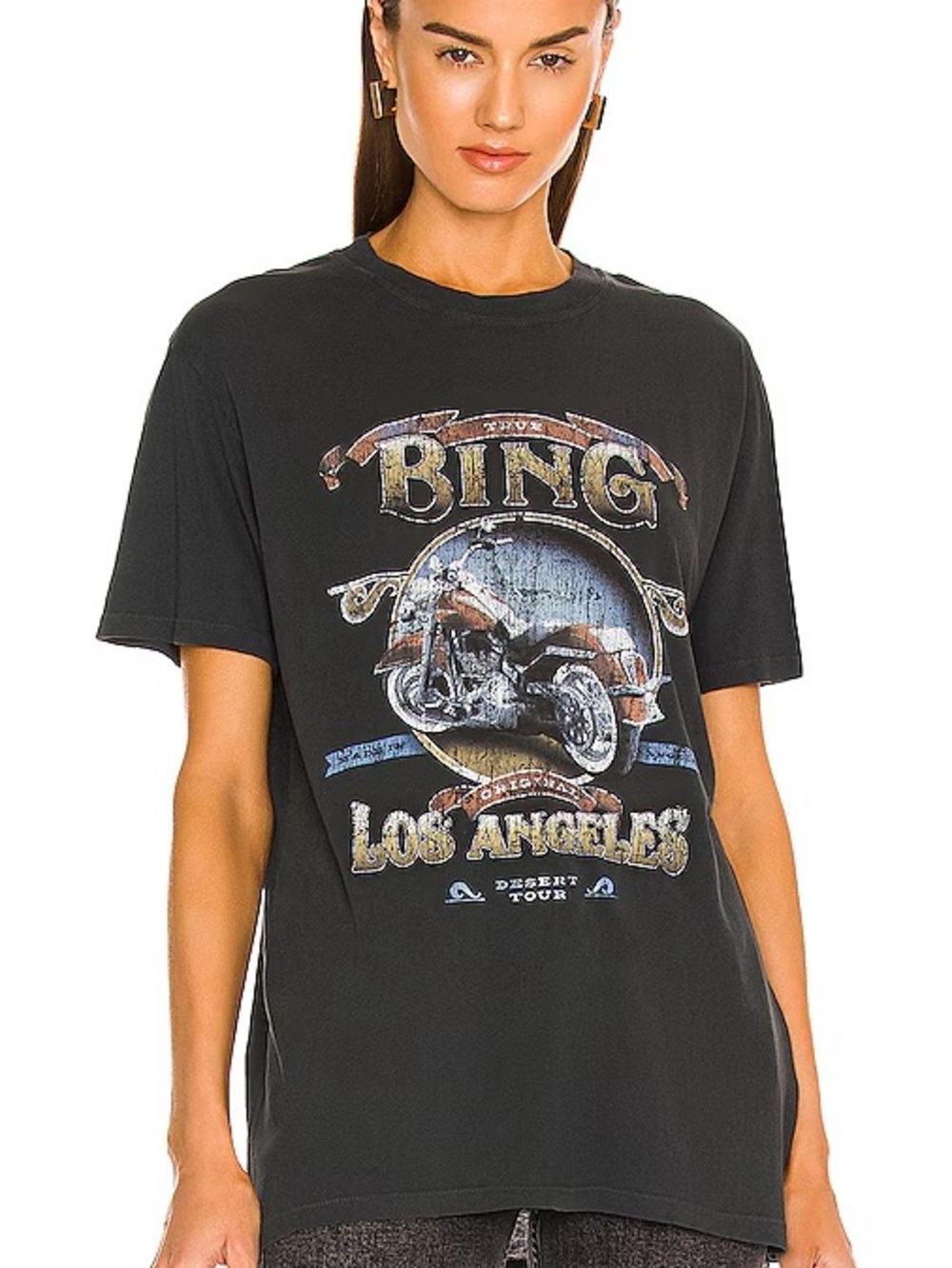 Anine Bing Dark Grey Lili Graphic Los Angeles Vintage Motorcycle Tee